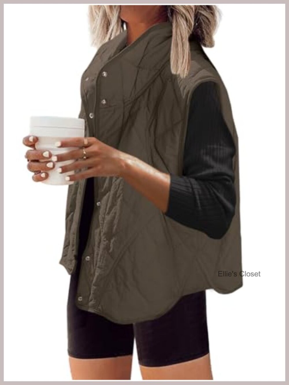 Quilted Puffer Vest Lightweight Snap Button Oversized Women's Outerwear